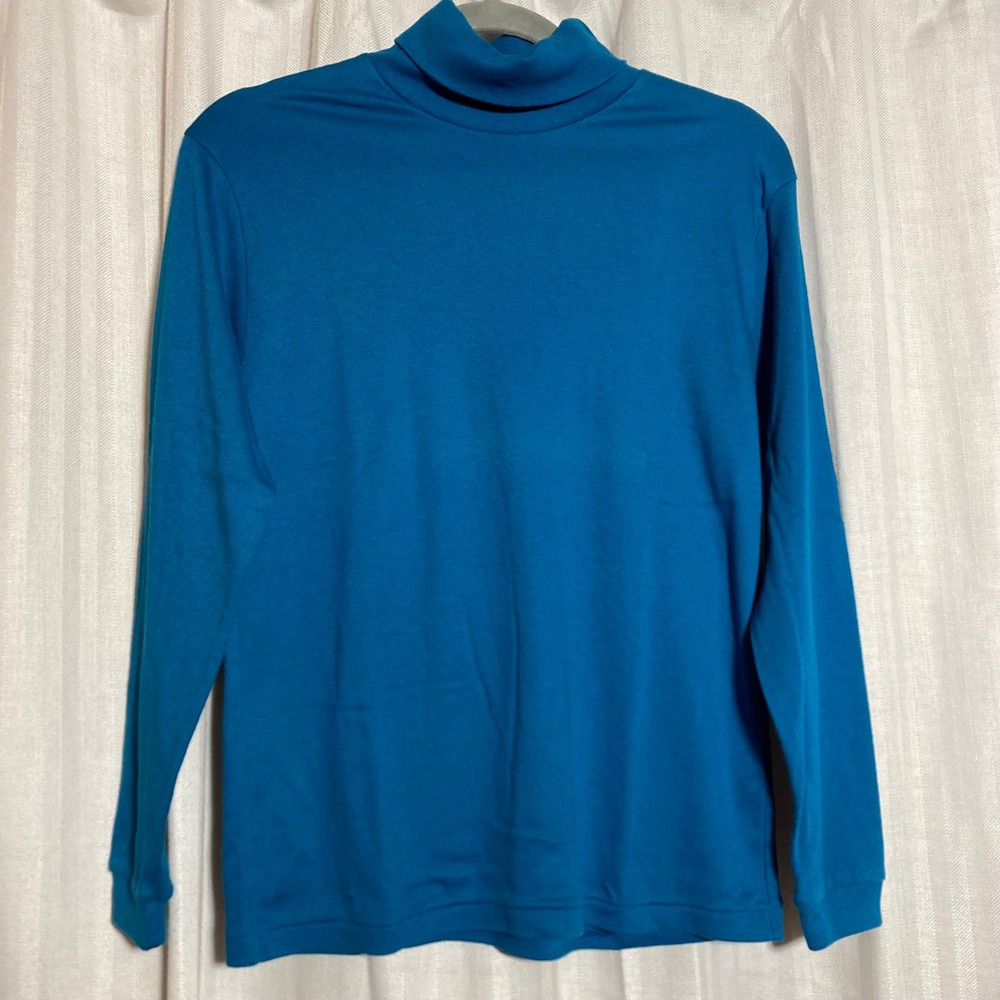 Ellemenno Womens Teal Blue Turtleneck Long Sleeve Top Cotton Blend Made in USA M